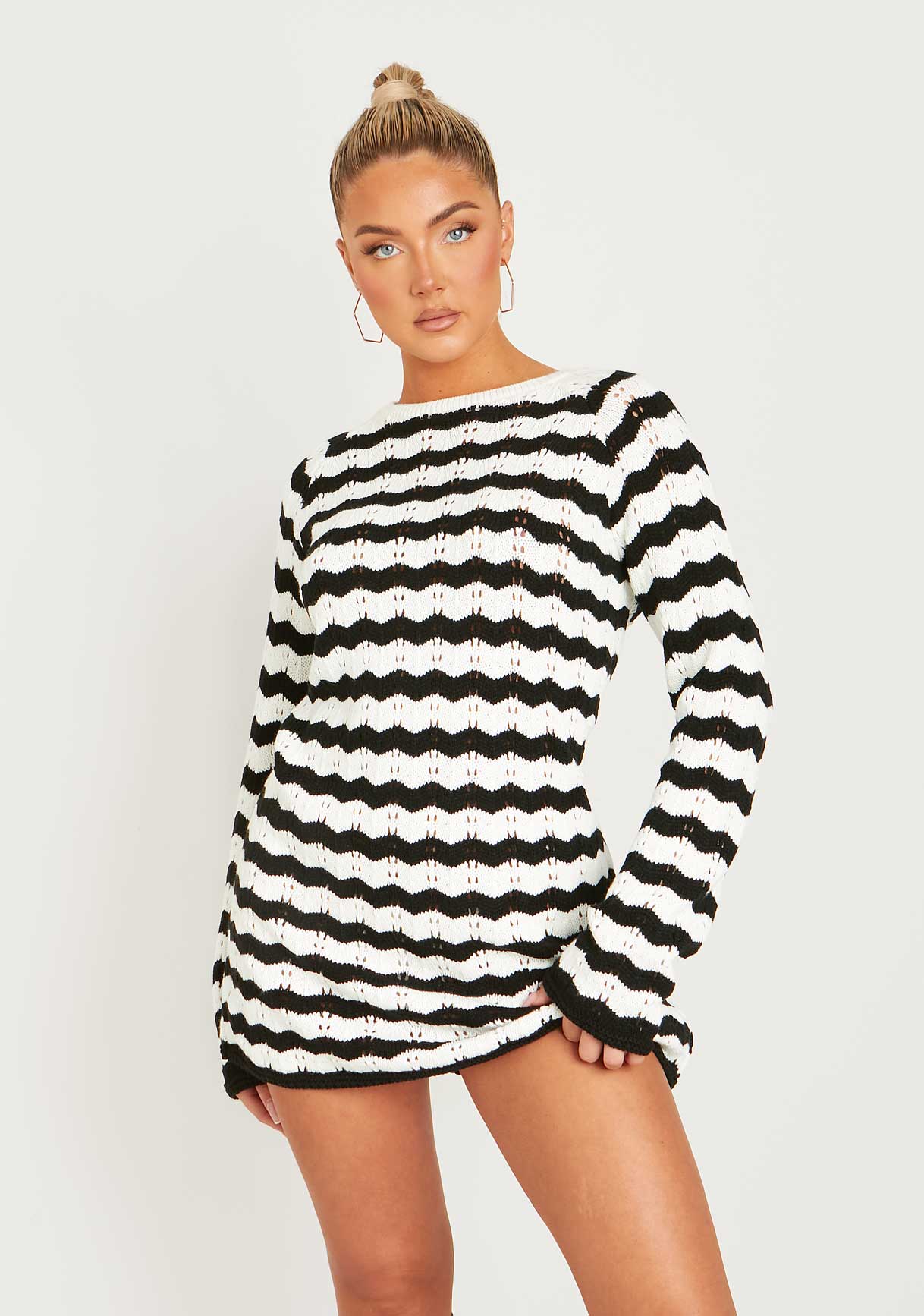 Get Kaylee Black And White Crochet Mini Dress at Unbeatable Prices at ...